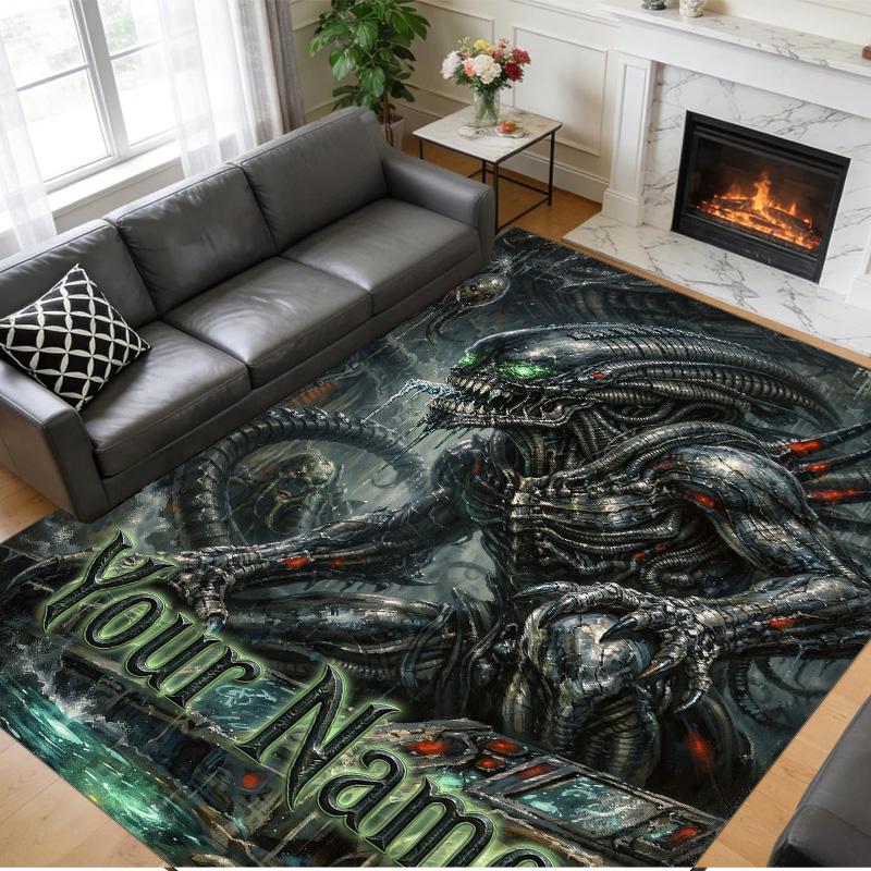 Crystal Velvet Rug Custom Name Text, Soft Non Slip Floor Mat Home DecorAlien Xenomorph