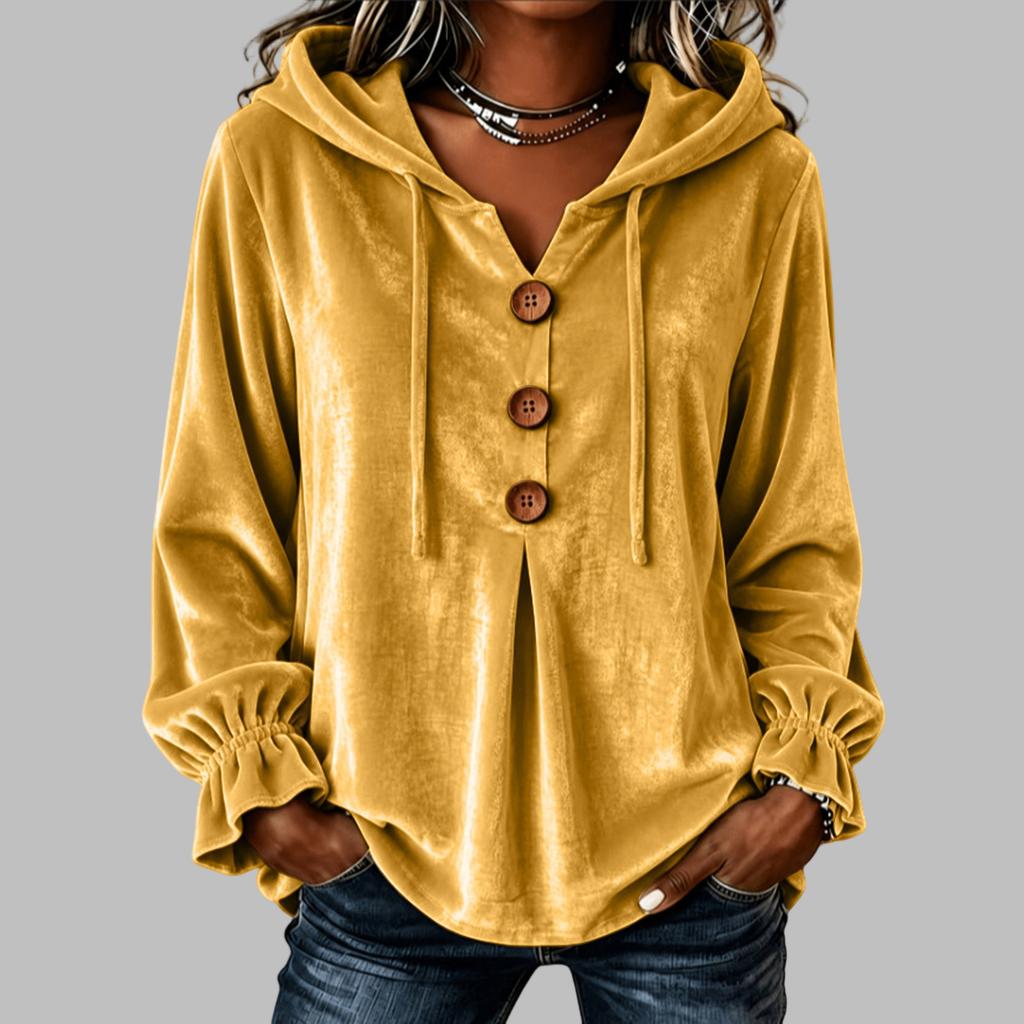 Women's Velvet Casual Hoodie with and Buttons for Comfortable Everyday Wear