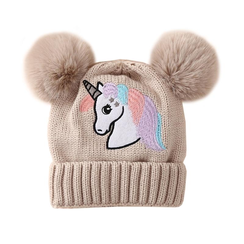Baby Girl Hat Knit Baby Winter Hat Cute Baby Beanies for Girls Thick Warm Toddlers Double Pompoms Cap for 1-4 Yeas Old