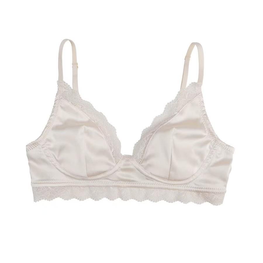 French Lace Satin Thin Women's Big Breasts Are Small and Seamless, No Steel Ring, Beautiful Back Bra Women