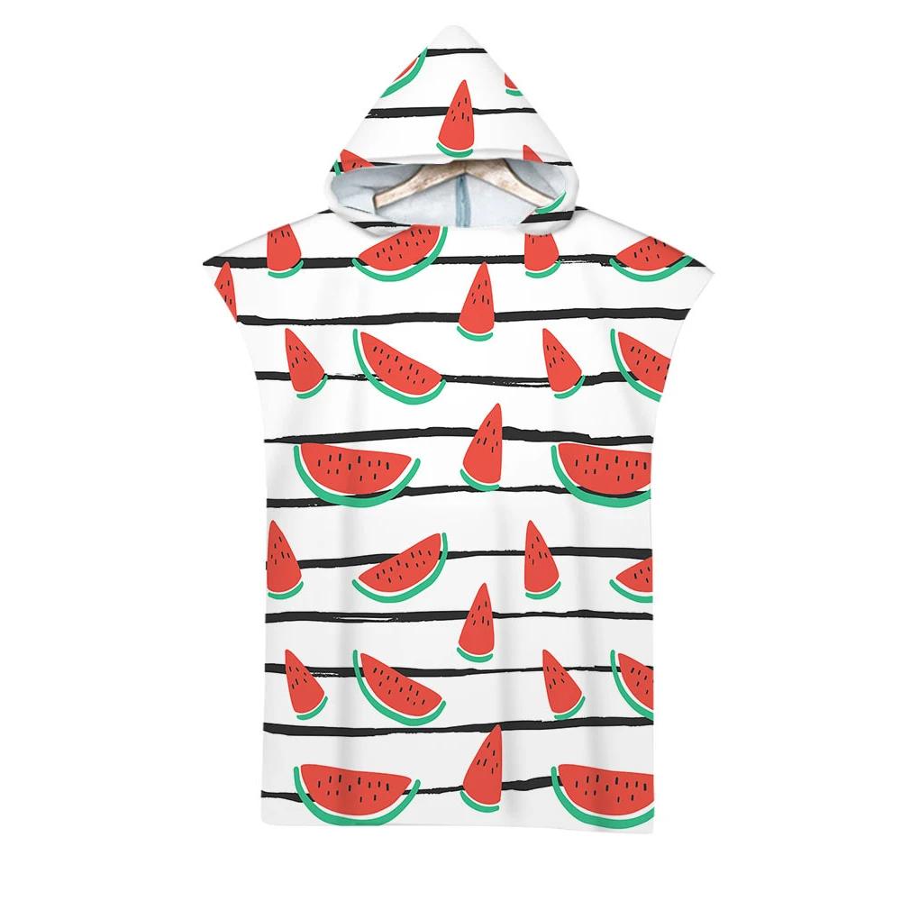 Tropical Fruits Print Hooded Beach Towel Microfiber Bath Towel Summer Poncho Surf Towel for Men Women, Changing Robe, Bathrobe