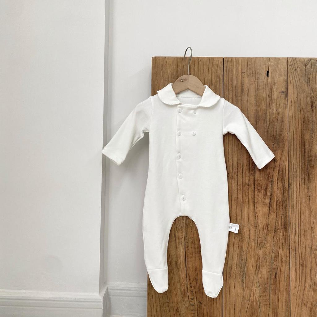 A-klass Höst 2025 Nyfödd Långärmad Fotad Jumpsuit med Liten Krage