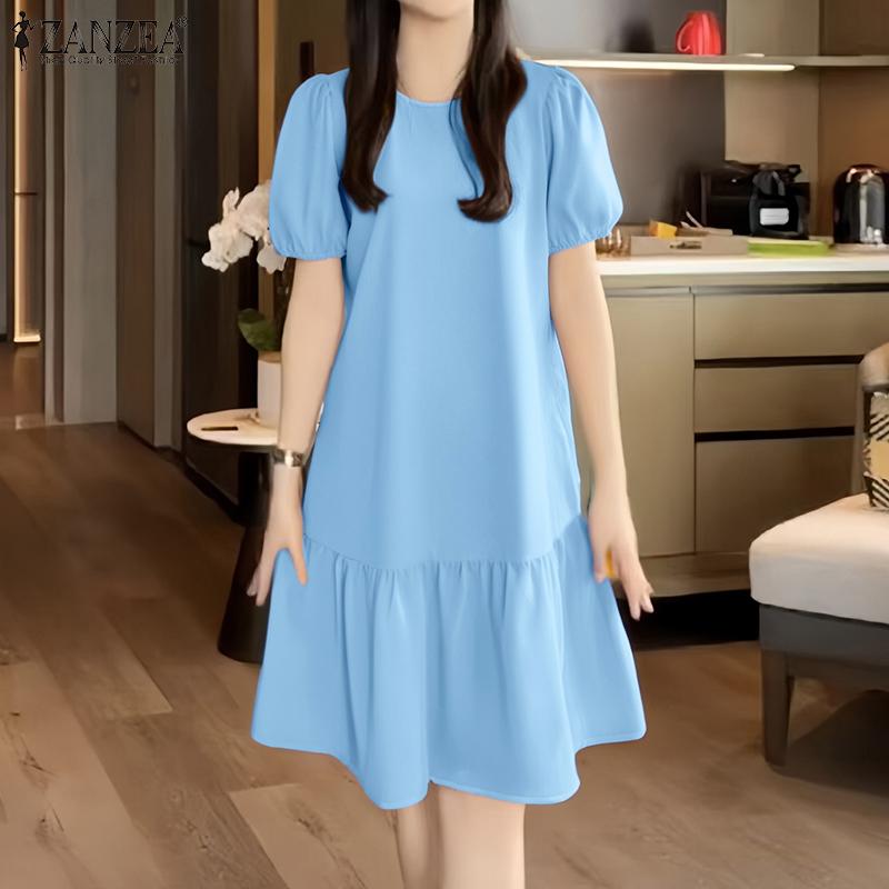 ZANZEA Women Casual Round Neck Short Sleeve Summer Dress