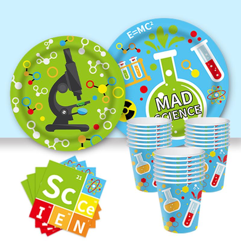 Chemistry Experiment Learning Science Theme Tableware Disposable Paper Cup Paper Plate Paper Towel Birthday Party Set Food Grade