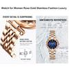 Rose Gold Watch with Brand Stainless Gift for Blue Women's Crystals, Stylish, Waterproof, Name, Business, Steel, Luxury, Cute, Her,