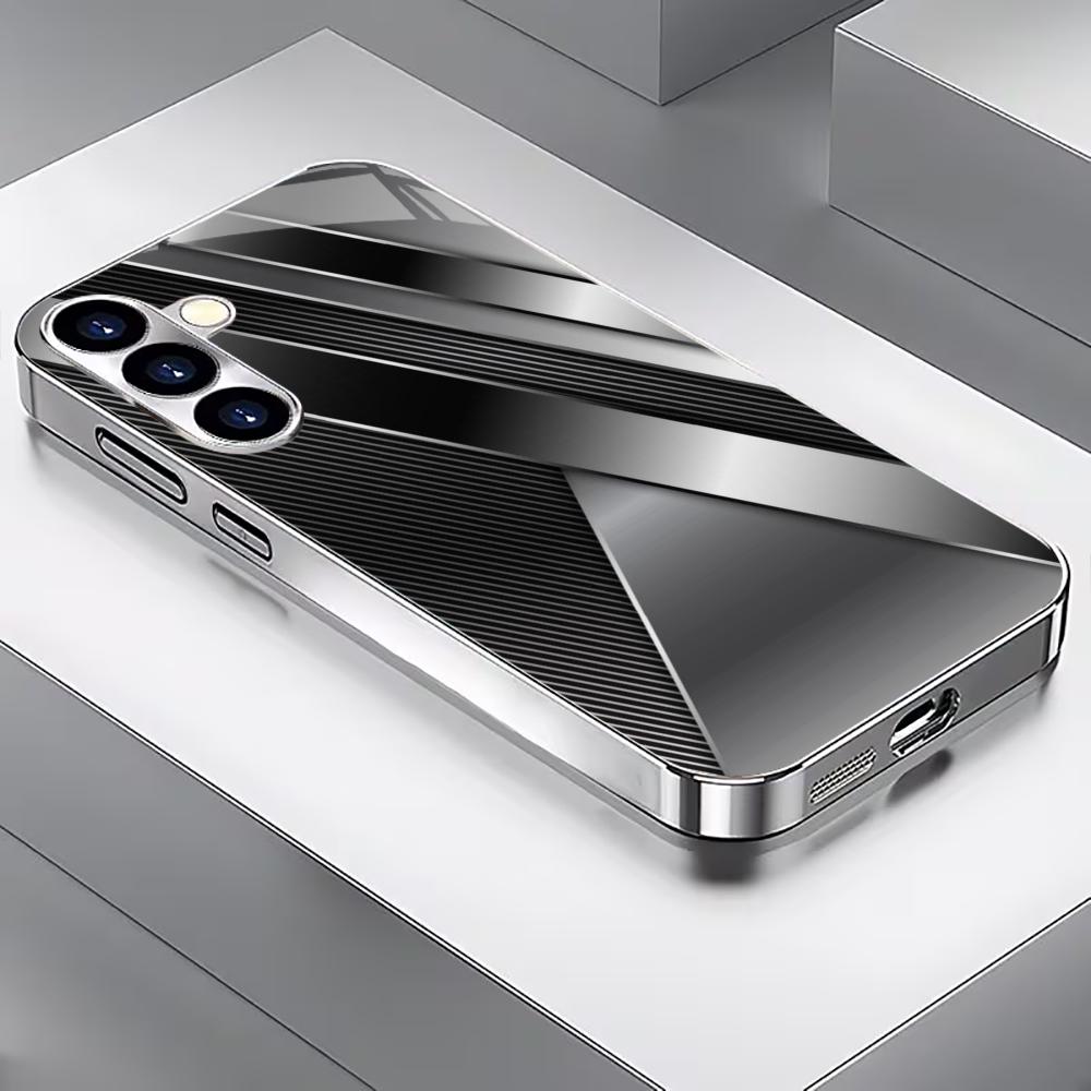 Silver gray metal cut glass phone case suitable for Samsung Galaxy S26 S25 S24 S23 S22 S21 S20FE/Ultra/Plus anti drop back cover