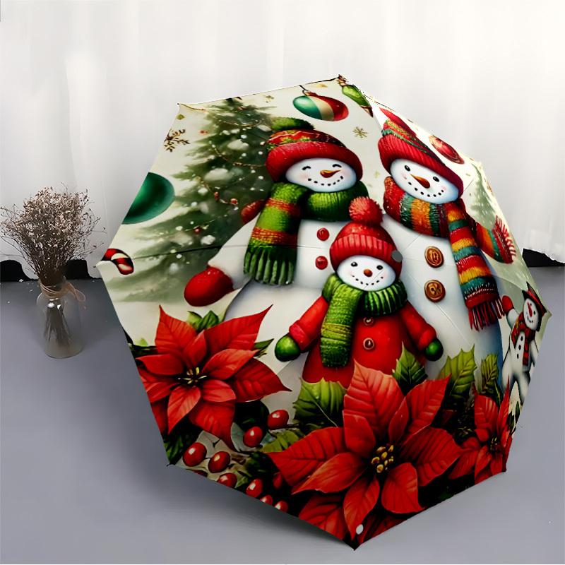 1pc Snowmen Winter Christmas Automatic Folding Umbrella - Compact 8-Rib Design, Durable Plastic & Iron, Lightweight for Outdoor Daily Use112
