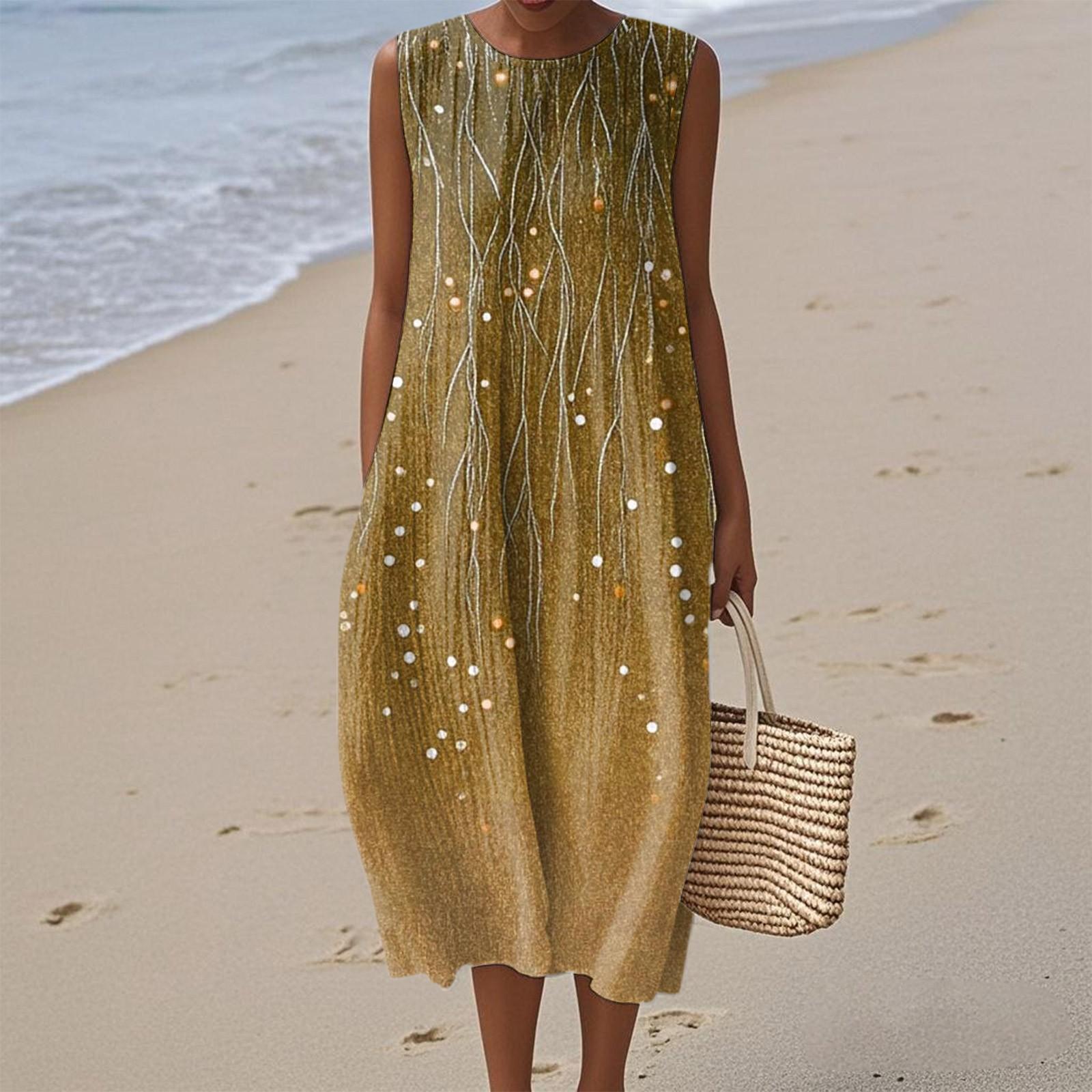 

Женское модное повседневное платье без рукавов с круглым вырезом и цветочным принтом, элегантное, темпераментное XL шафрановый