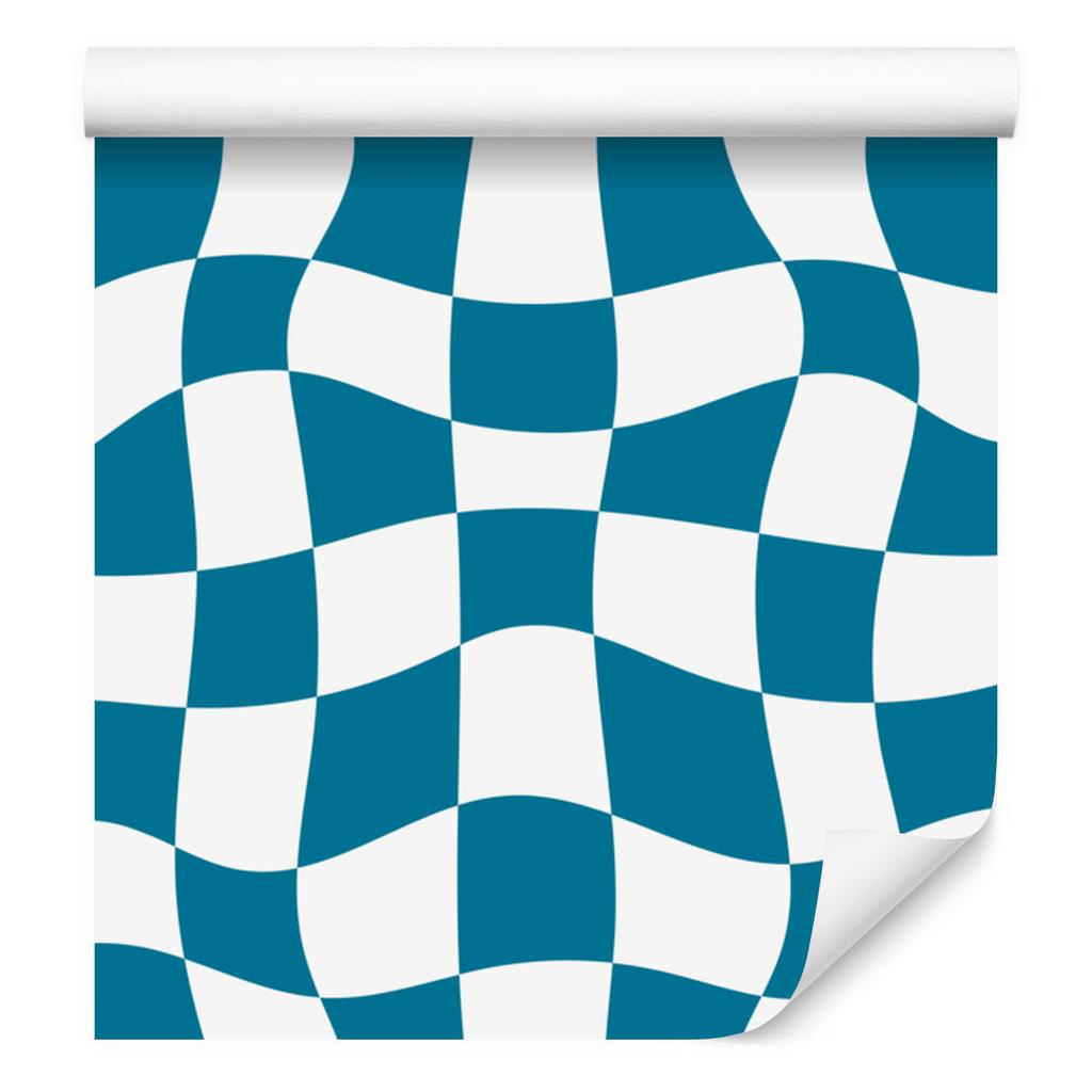 Wallpaper Casual checkerboard turquoise and white, turquoise background 50x1000