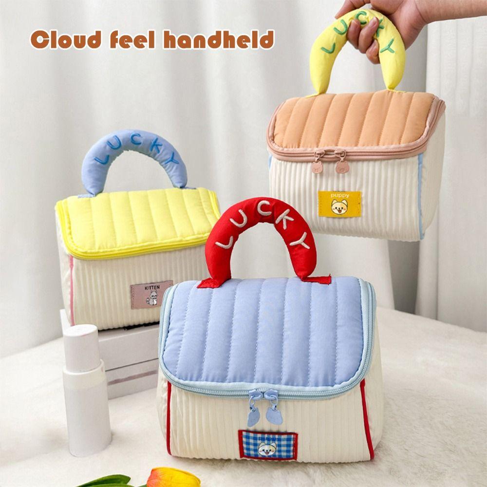 Große Kapazität Kosmetiktasche Tragbar Superleicht Kulturtasche Handgehalten Kontrastfarben Design Kosmetiktasche Reise