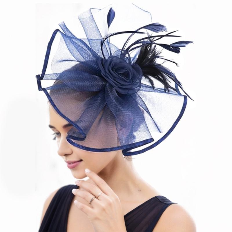 Elegant Feathered Tulle Fascinator Hat with Hair Clip For Women Church Wedding Party Bridal Shower Headpiece Accessory