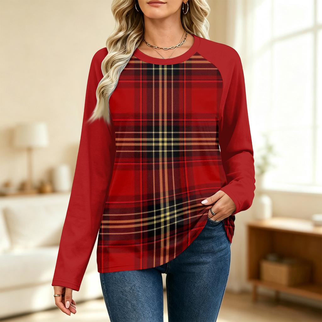 Women's Printed Colorblock Raglan Sleeve Neck Long Sleeve Sweatshirt