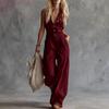 2025 Linen Cotton Sleeveless V-Neck Jumpsuit High Waist Straight Leg Casual Boho Romper Women Teens Youth
