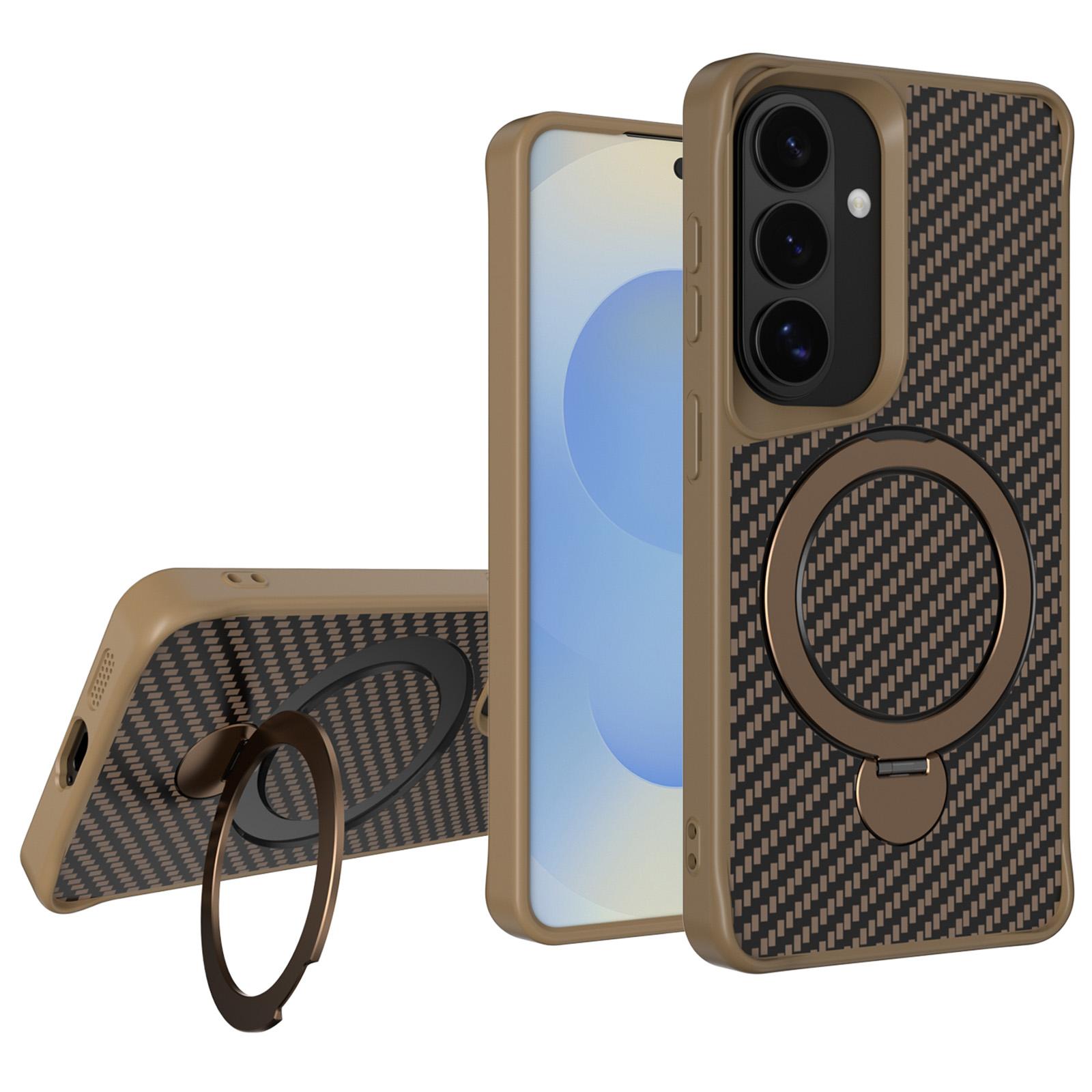 For Samsung Galaxy S26 Phone Case with Magnetic Kickstand TPU + PC Carbon Fiber Back Cover