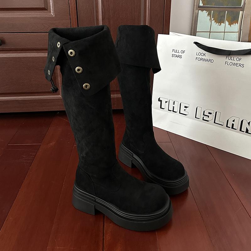 Fashion Vintage Platform Women Over The Knee High Boots Fashion Double Fold Wearing Mordern Long Botas Para Mujer