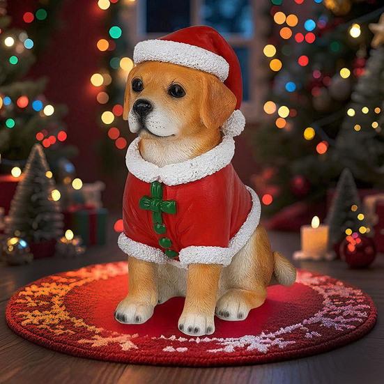 Realistic Dog Figurine Resin Puppy Animal Statue Christmas Decoration Lifelike Labrador Bichon Corgi Model for Indoor Outdoor Home Decor