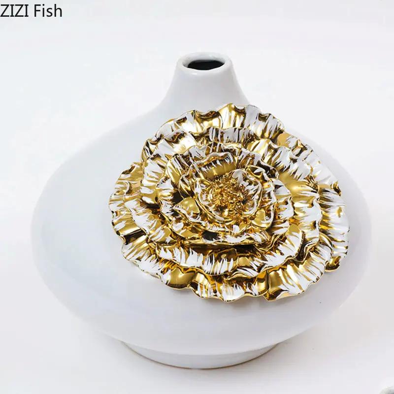 Creativity Tower Shape Gold-plated Ceramic Vase Artificial Flowers Decorative Flower Arrangement Desk Decoration Floral Vases