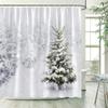 Winter Snowy Forest Shower Curtains Pine Tree Deer Snowflake Xmas Christmas Holiday Rustic Farmhouse Bathroom Decor With Hooks