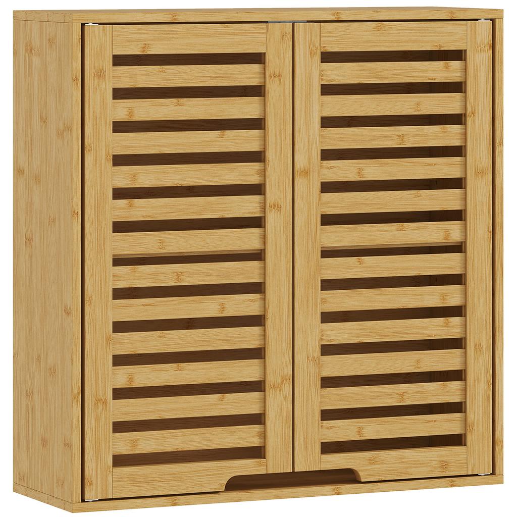 Bathroom Cabinet Wall Cabinet Made of Bamboo with Breathable Louvered Doors, Adjustable Shelf 60 X 20 X 60 Cm Natural Wood
