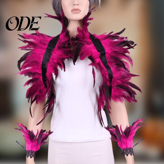 Feather Shawl Bracelet Set 1 Fake Collar with Wrist Ring Gothic Style Imitation Angel Wings Hollow Out Lace Unisex Model Stage Show Performance