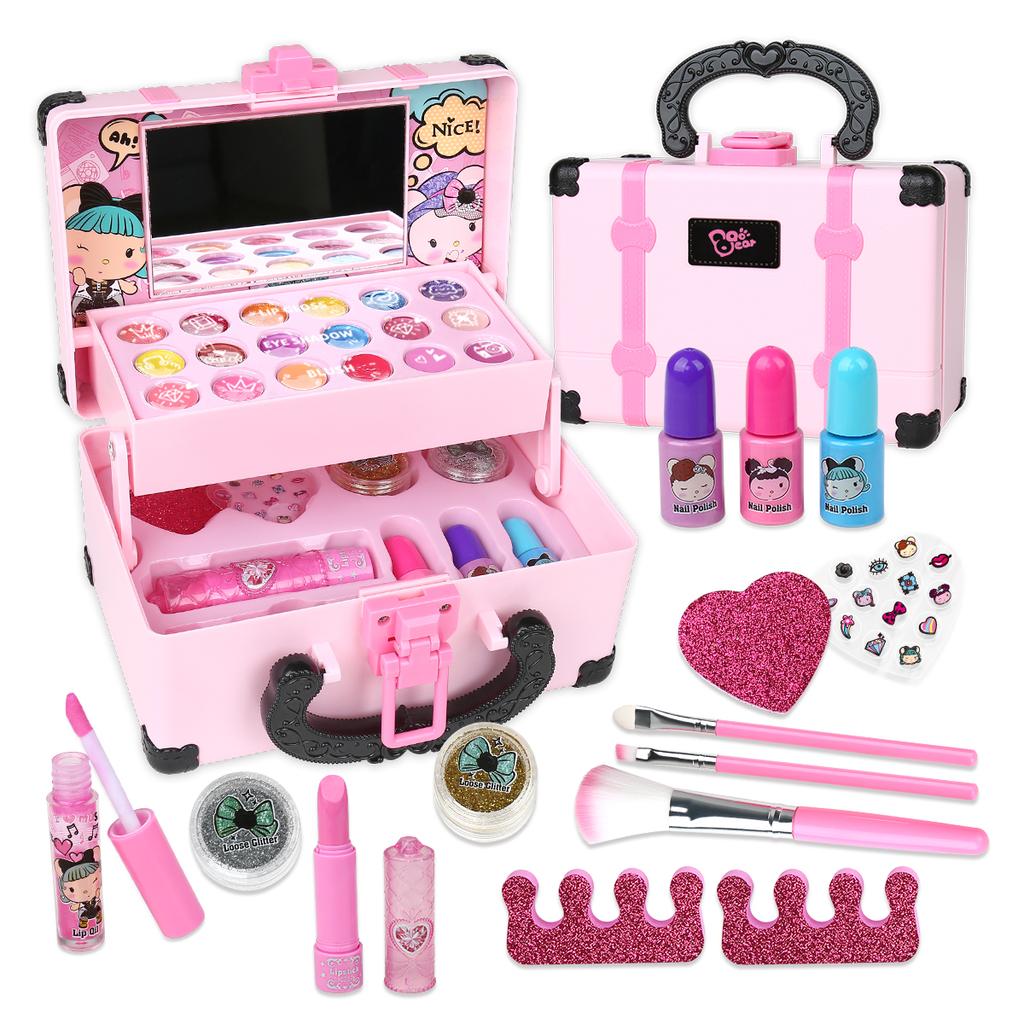 Girl's simulation makeup box toy, safe and washable, 15 piece set, children's beauty and home play