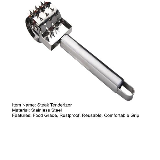 Steak Tenderizer Sharp Needle Design Polished Surface Rustproof Long Handle Comfortable Grip Stainless Steel Heavy-duty Steak Meat