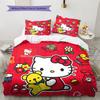 Hello Kitty Pattern Bedding Quilt Set Home Decoration Gift (1 * Duvet Cover + 2 * Pillowcase Without Core)