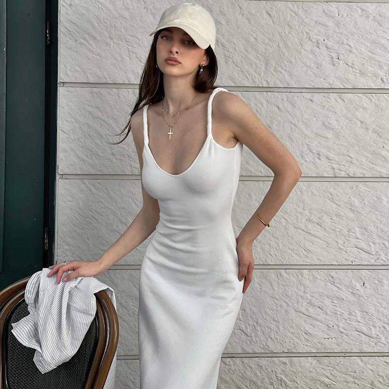 Dress Fashion New Pure Desire Dress Fashion Sexy Slimming Beam Waist Solid Color Shoulder Strap Twist Dress