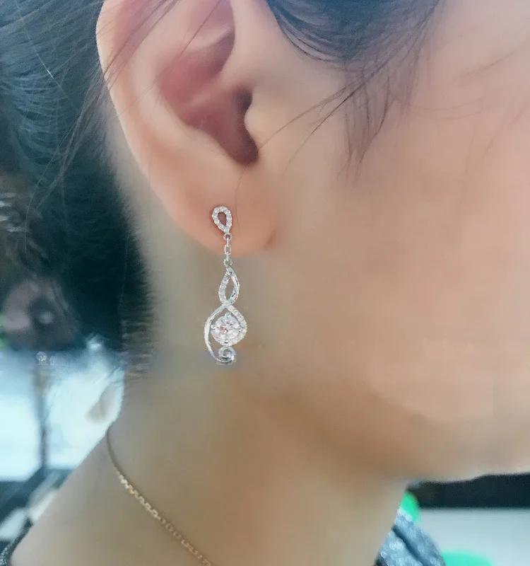

3 Color Music Notes Drop Earring Full CZ Clear Crystal Earring Sterling Silver Earrings for Women Wedding серебряный