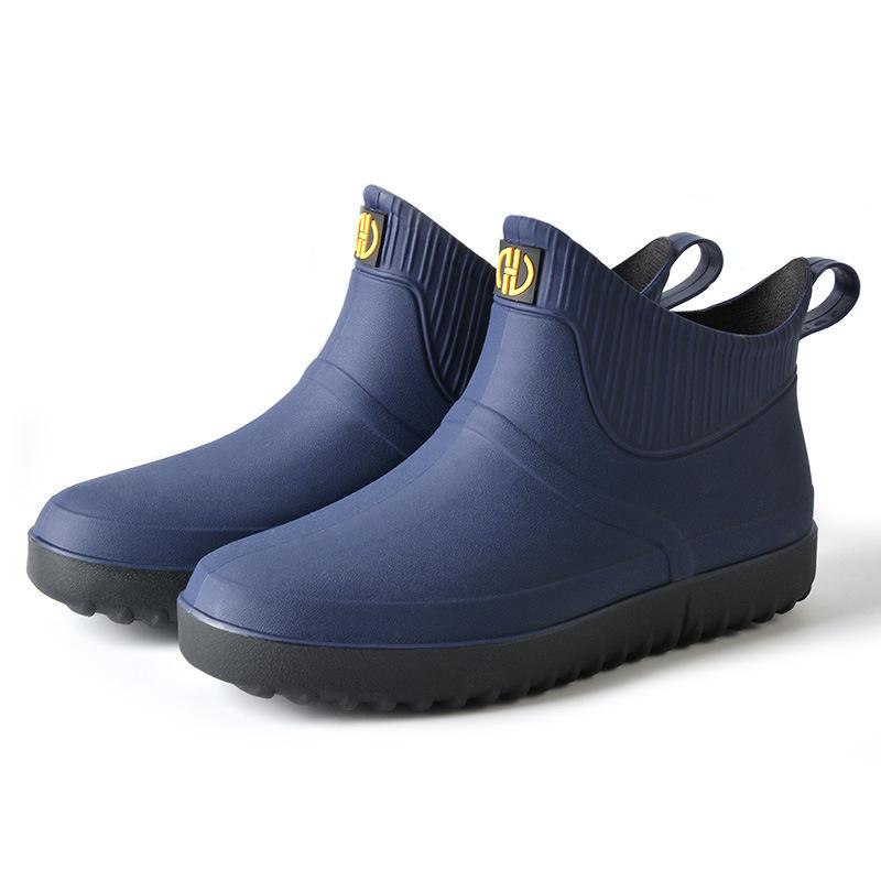 Fashion Rubber Men's Rain Shoes Slip On Waterproof Ankle Boots PVC Rain Boots Work Flat Shoes 2024 Fashion Men's Casual Boots