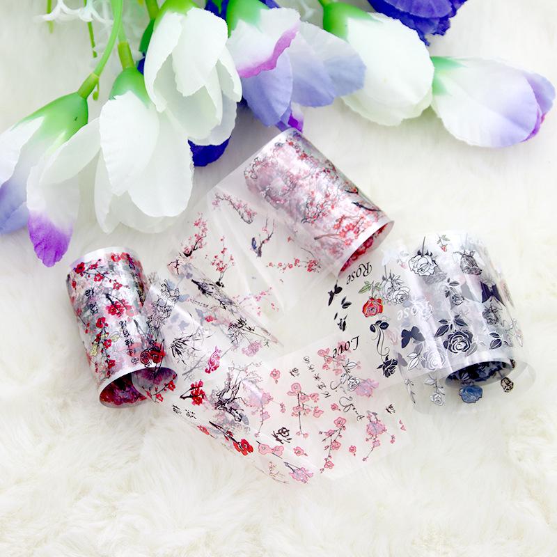 Chińskie Tuszowe Naklejki do Nail Artu: Gwieździste Niebo, Bambus, Kwiat Śliwy - 10 Wzorów