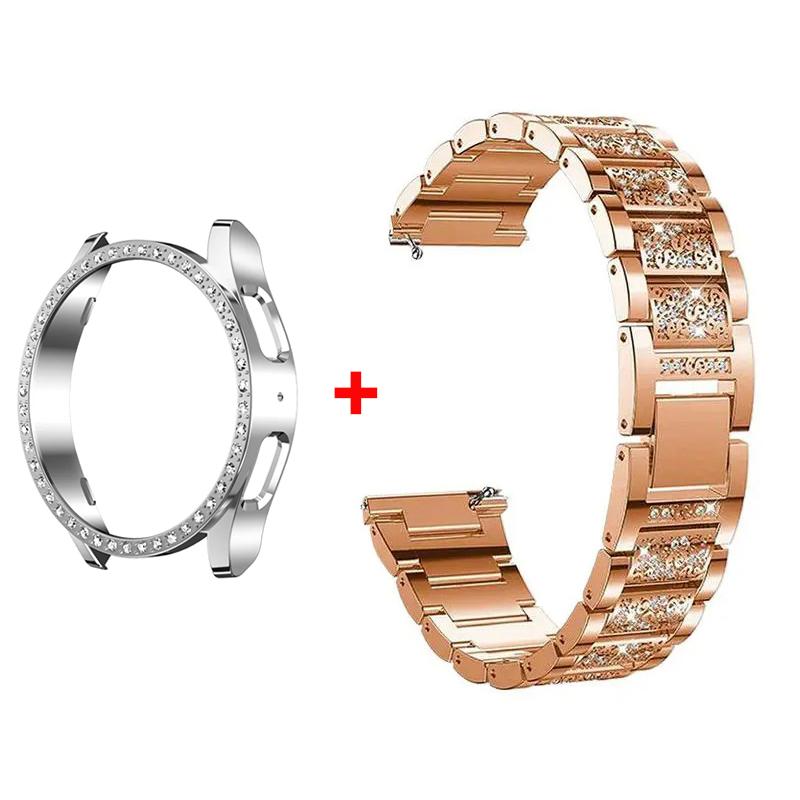 

Металевий Ремінець+Корпус для Samsung Galaxy Watch7 6 5 4 40мм 44мм Ремінець Жіночий Нержавіюча Сталь Алмазний Браслет & Захисний Бампер Аксесуар Galaxy watch 5Pro 45