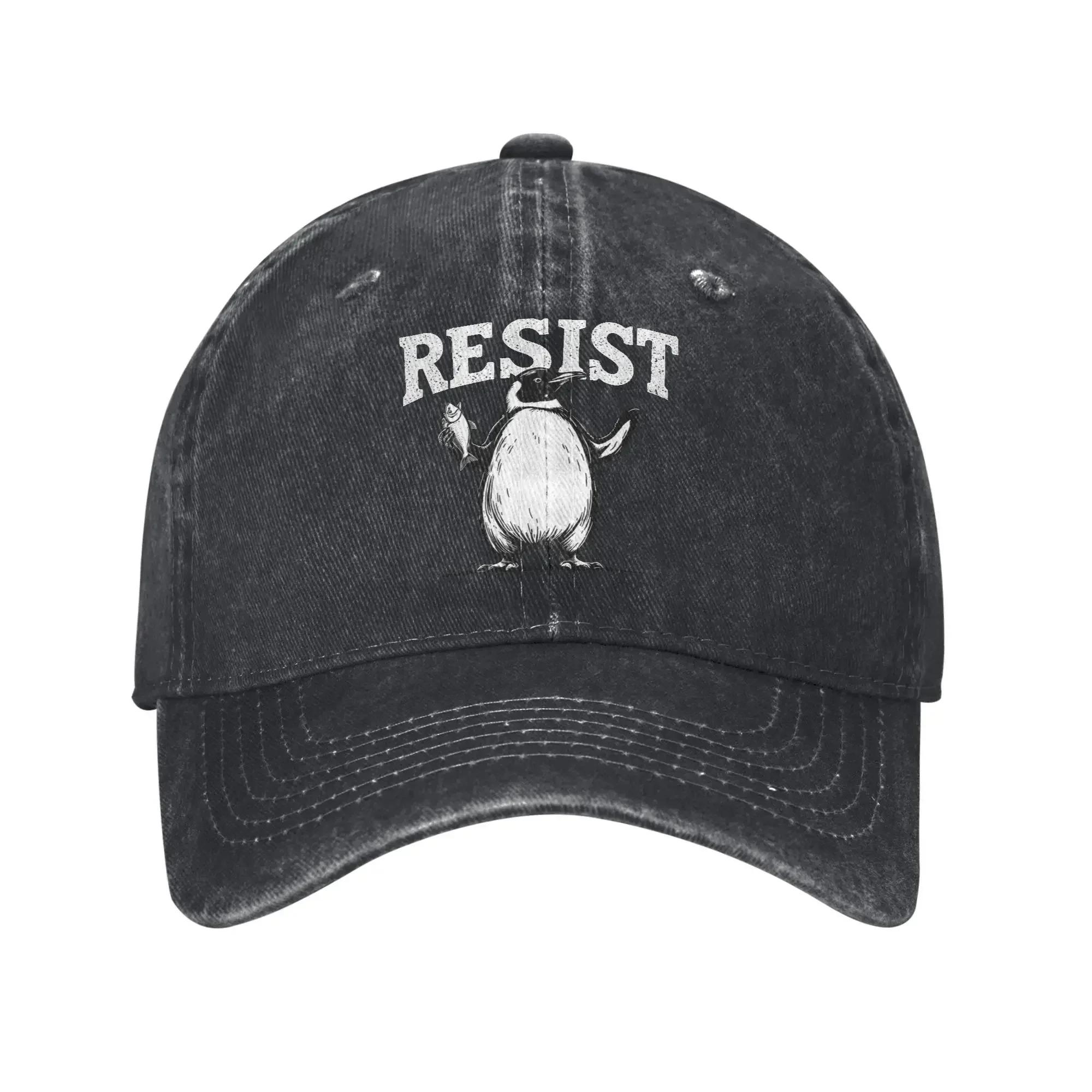 Penguin Resist Penguins Protest Against Tariffs Unisex Women Baseball Caps Distressed Washed Caps Hat Vintage Summer Snapback Cap One Size