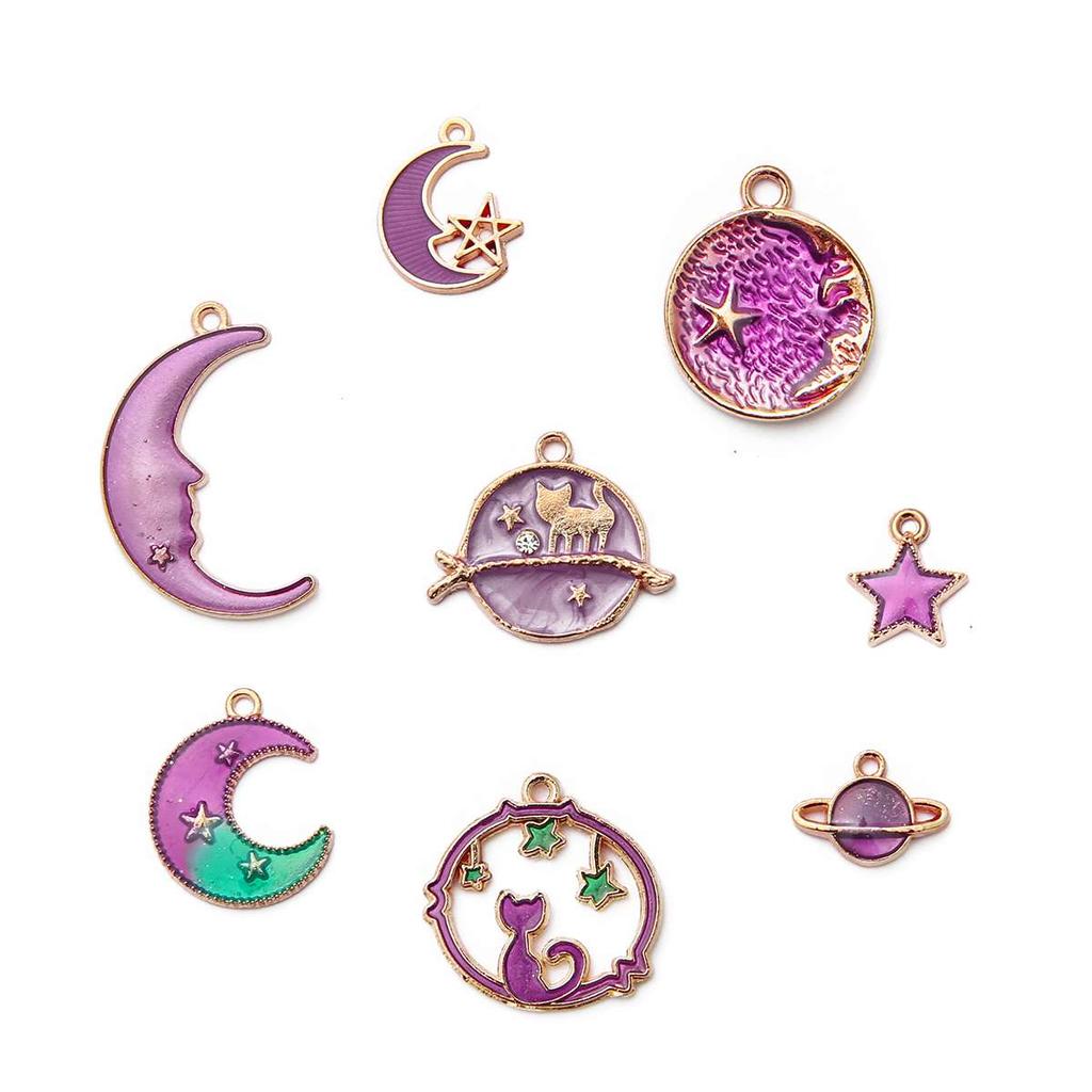 Mixed Moon Star Globe Clips Pendants for DIY Handmade Jewelry 8pcs