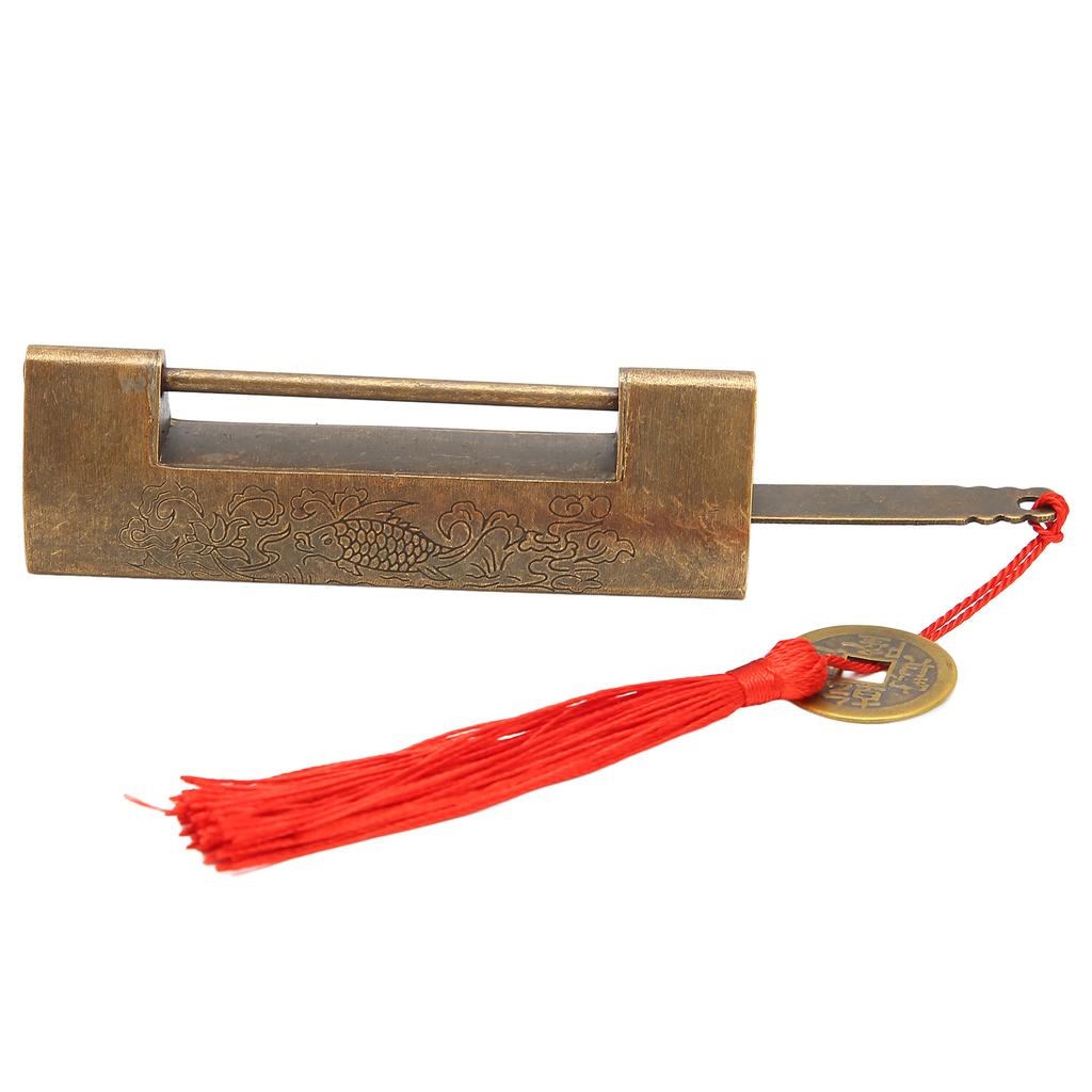 Brass Antique Padlock Spacing 5.9cm Exquisite Rustproof Chinese Old Style Fish Horizontal Padlock