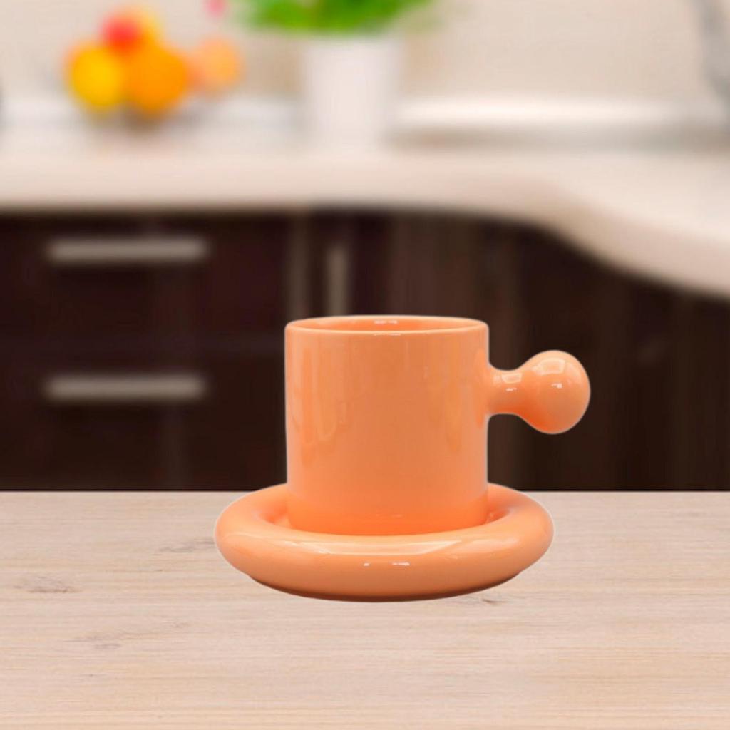 Chubby Mug Saucer Set ,Coffee Cup ,Funny Novelty Ceramic Mug Cup 300ml Teacup for Home Bar Drinks Party Cappuccino