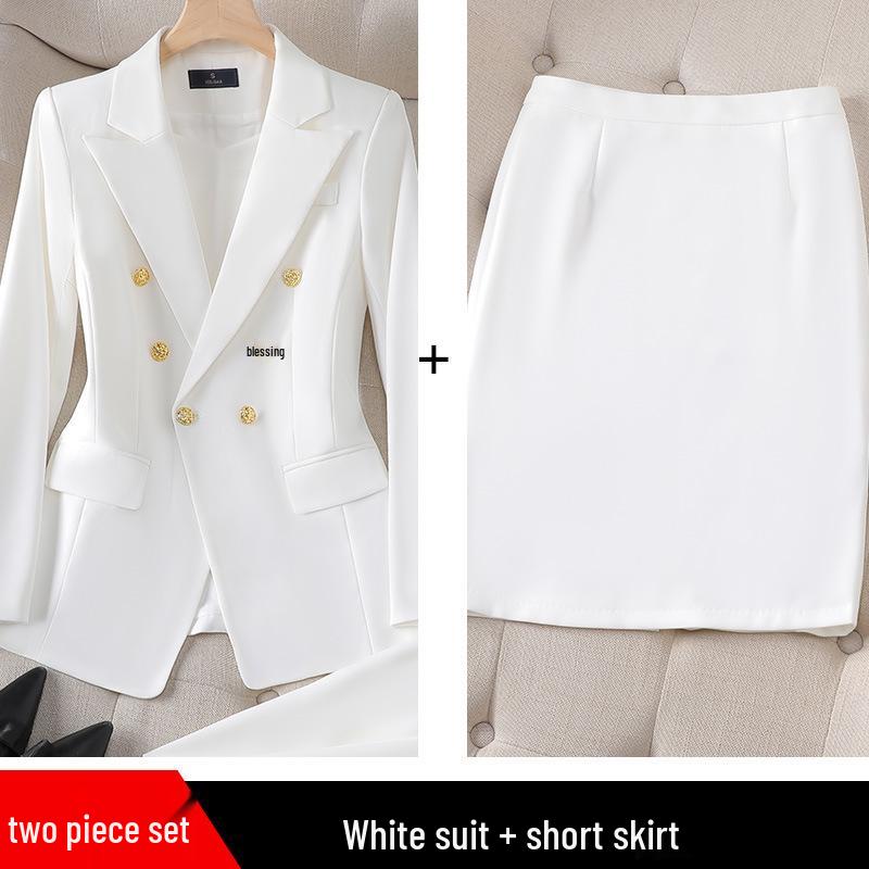 Women's Rose Red Elegant Three-Piece Suit: Spring/Fall Long Sleeve Jacket.