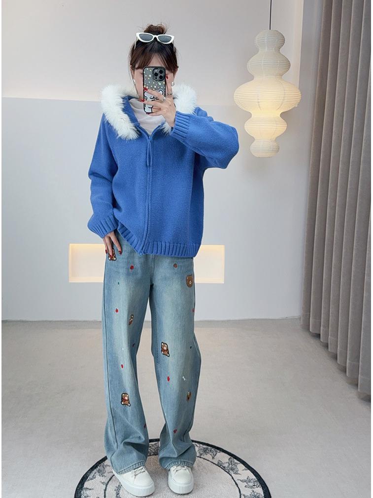 AI Yuan 2025 Winter Plus Size Women's Hooded Sweater with Fur Collar & Dual Zipper, Design MM F701.