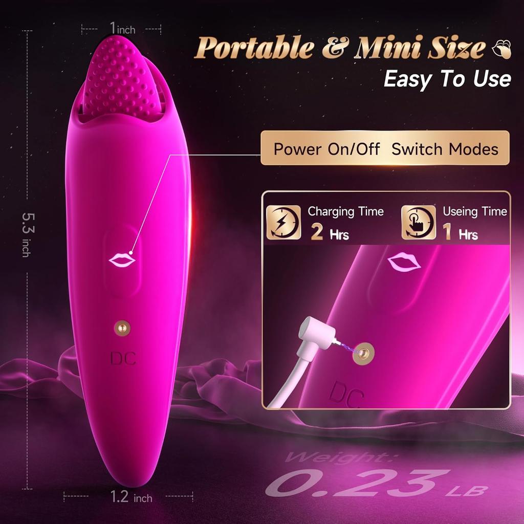 2-in-1 Tongue Vibrator, 30° Massage, 8 Powerful Stimulation Oral Sex Patterns, G-spot Stimulation Clitoral Nipple Vibrator Adult Rose Erotic Products
