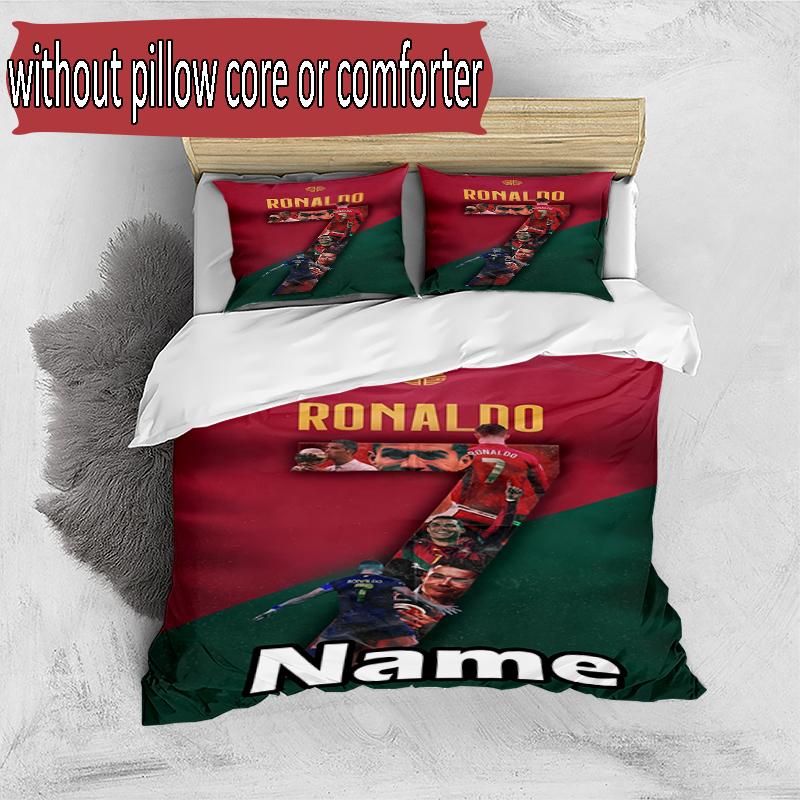 3pcs Duvet Cover Set (1*Duvet Cover + 2*Pillowcase, Without Core), Custom Name Cristiano Ronaldo Pattern Bedding Set, Home Bedroom Decor Gift