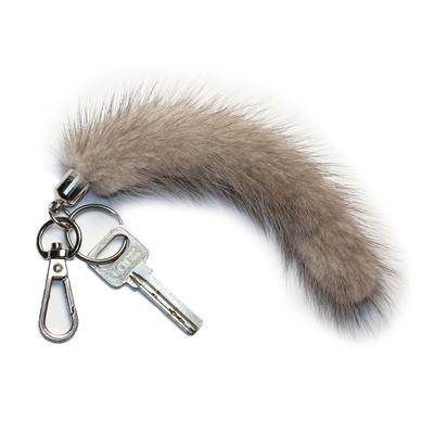 Fosrion Porte-clés en fourrure de queue de vison véritable avec anneau et crochet pour voiture officielle, Jeep, camion, moto, moto, vélo, gris, M, gris