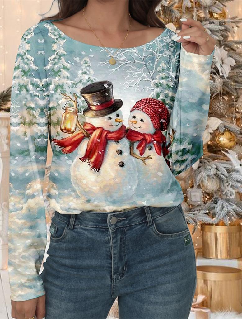 2023 Fashion Women's Pullover Christmas Blue Star Graphic Casual Sports O-Neck Long Sleeve Tops Micro-Elastic Fall & Winter