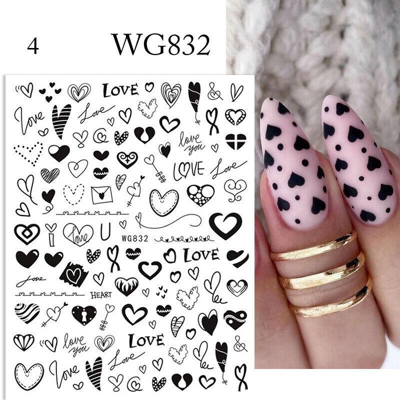 Nägel Aufkleber Kunst Aufkleber Tipps 3D selbstklebende Valentinstag Herz Maniküre ;