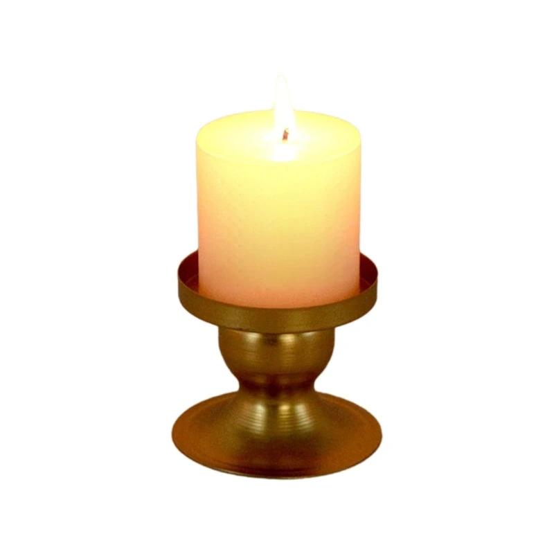 Golden Wrought Iron Candlestick - Column-Style Candle Holder, Decorative Round Base, Photography Prop & Home Decor Item