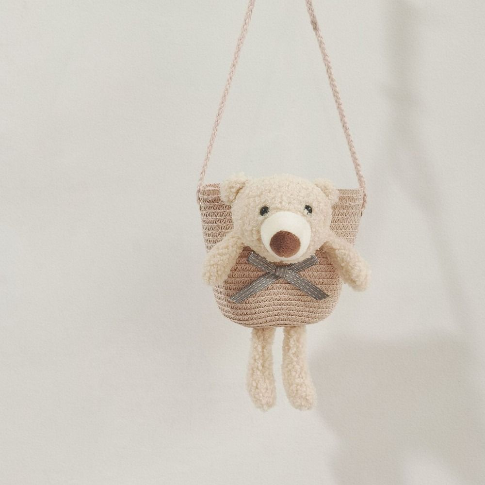 Cute Bear Girl's Shoulder Bags Colorful Straw Children's Messenger Bag Princess Mini Bow Handbag Crossbody Child Girl Coin Purse