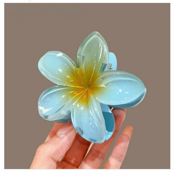 Gradient Plumeria Jelly Hairpin - Transparent, Trendy Back-of-Head Accessory for Women