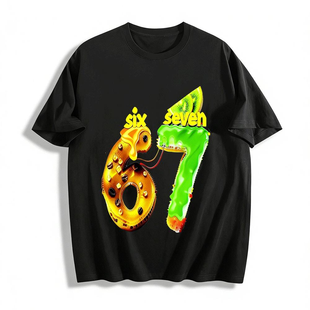 Fun Food Number 67 Graphic Print Casual Top Pure cotton T-shirt XXS