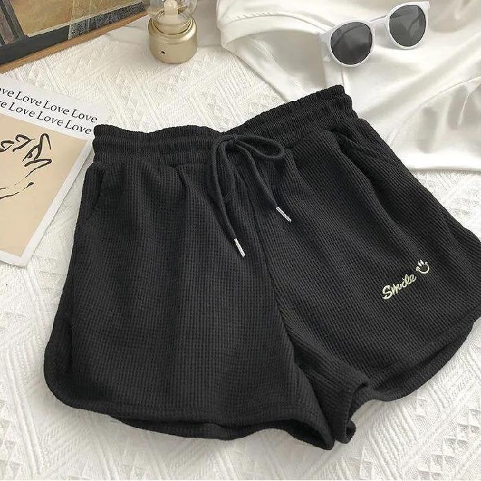 Waffle Sports Shorts Women's Summer Korean Version of Loose High Waist Home Wide Leg Hot Pants To Wear