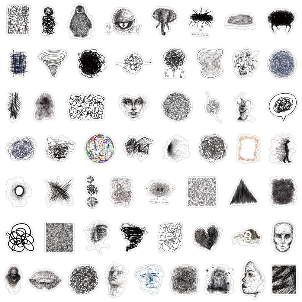 55 Scribble Doodle Painting Stickers Suitcase Laptop Mobile Phone Personal Stickers