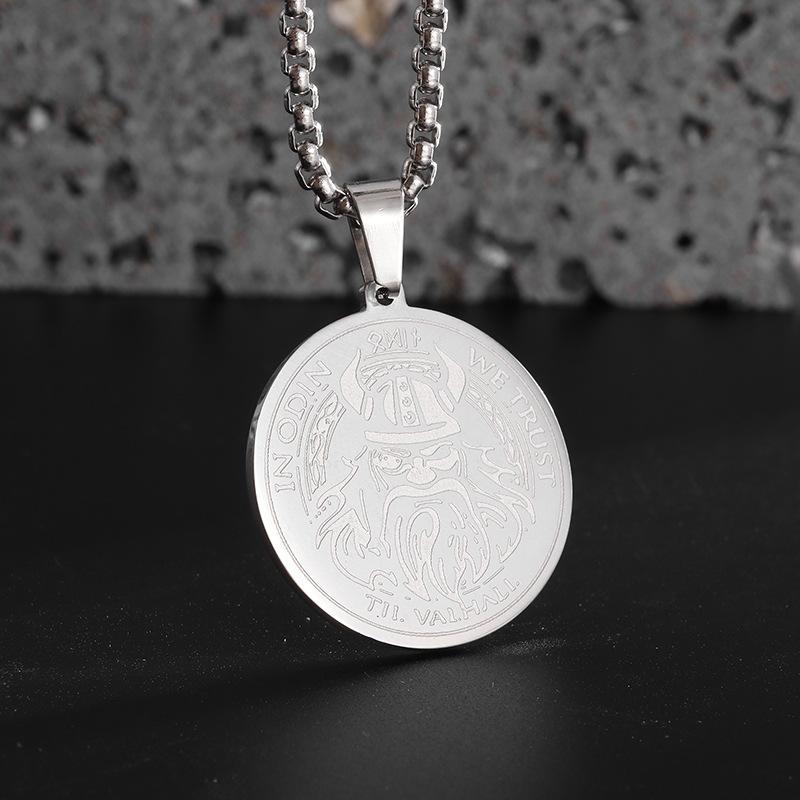 Stainless Steel Personality Simple Odin Viking Pendant European and American Fashion Medals Mens Necklace